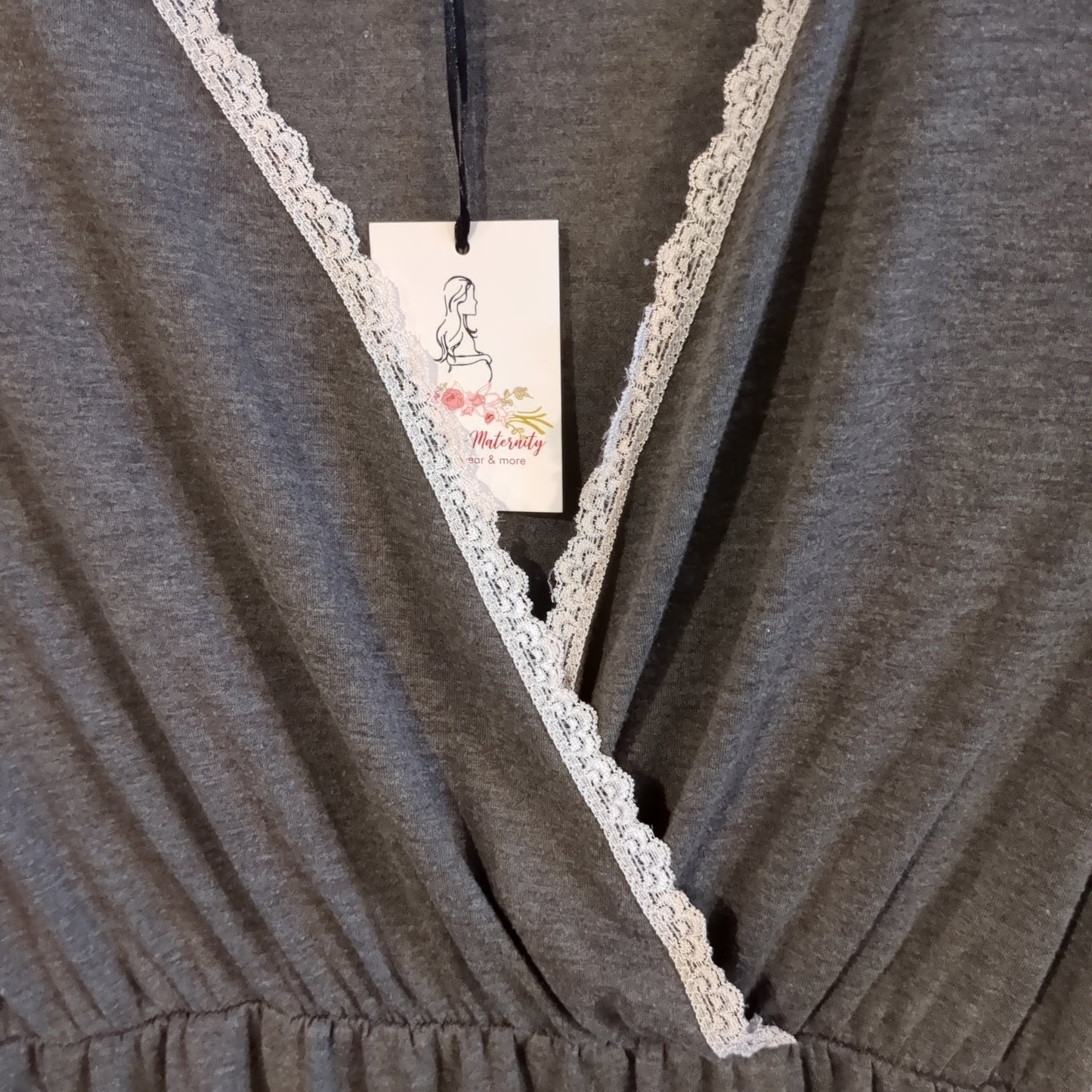 Crisscross lace trim babydoll sleepwear, Grey -NF