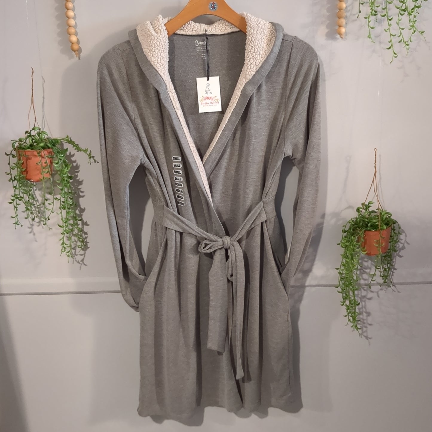 Extra cozy hooded belted crossover robe, Grey -NF