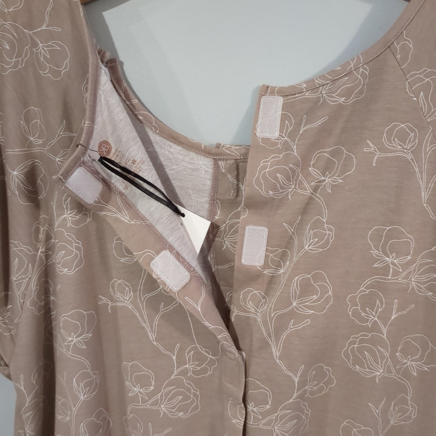 Snap & Velcro closure sleepwear & labor/birth gown, Taupe -NF