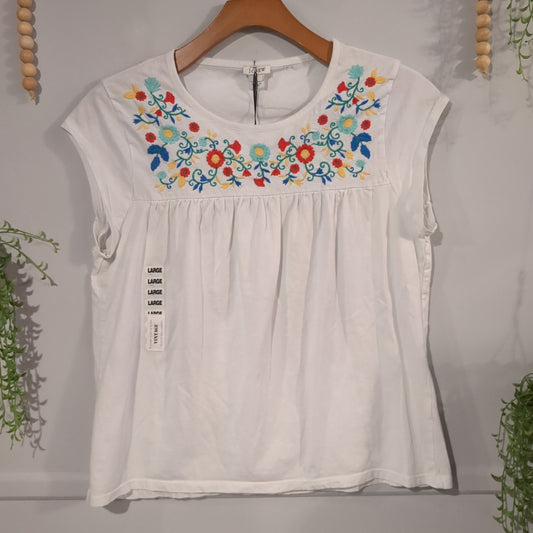 Embroidered relaxed fit SS tee, White