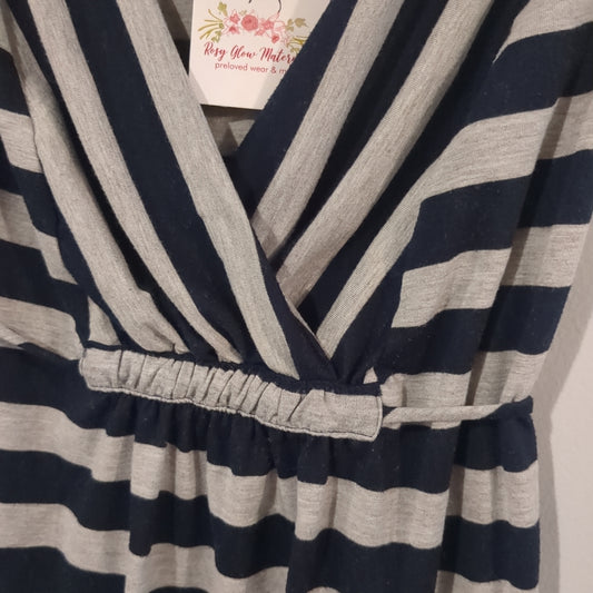 Cinched waist belted tank mini dress, Navy stripes