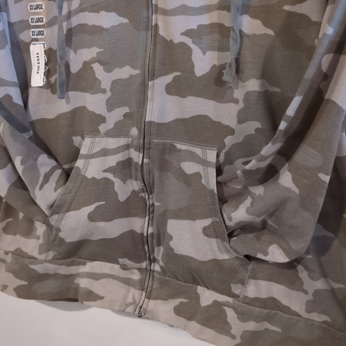 Pocket LS zip up boxy hoodie, Grey camo -NF