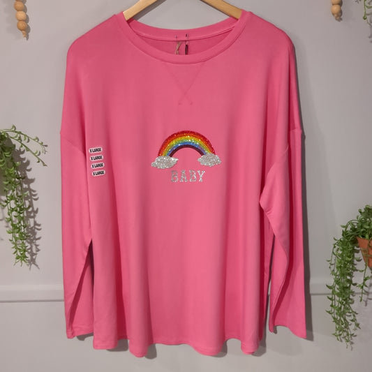 'rainbow BABY' graphic LS tee, Bubblegum pink *brand new*