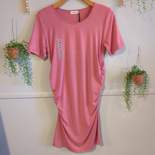 Fitted SS midi dress, Pink