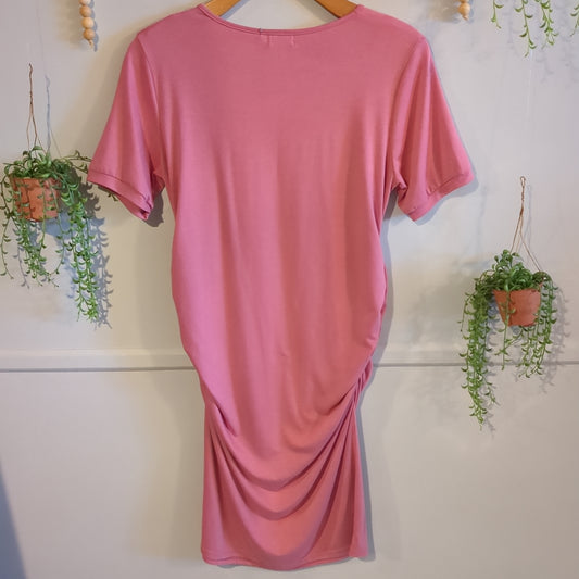 Fitted SS midi dress, Pink