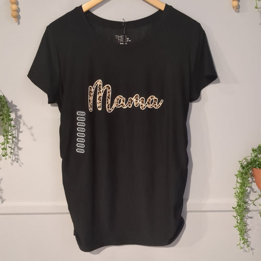 'Mama' fitted SS graphic tee, Black leopard