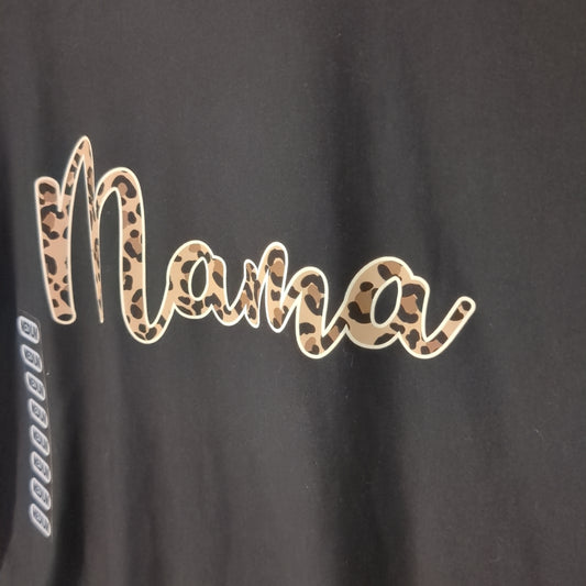 'Mama' fitted SS graphic tee, Black leopard