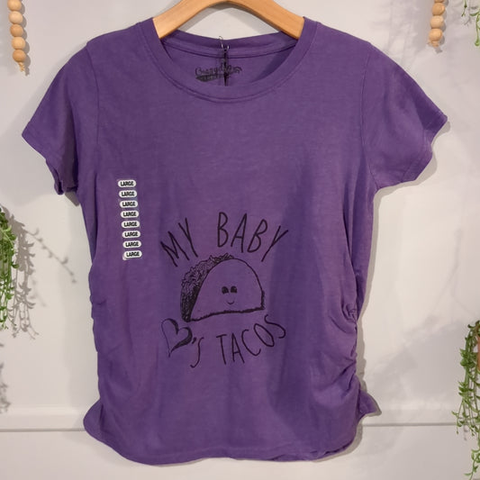 'My baby loves tacos' graphic SS tee, Purple