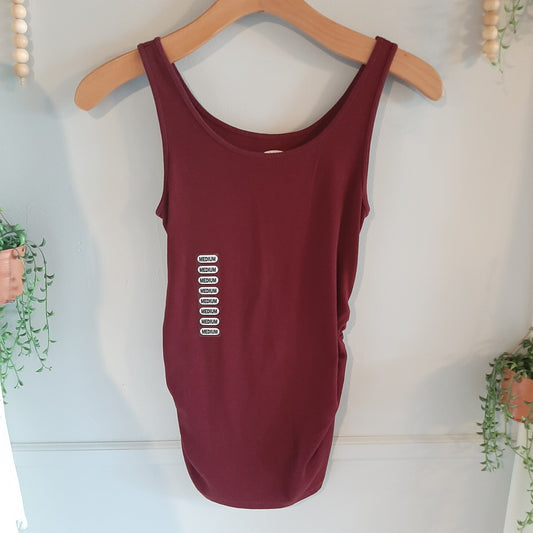 Essential double scoop neck ribbed knit tank, Burgundy