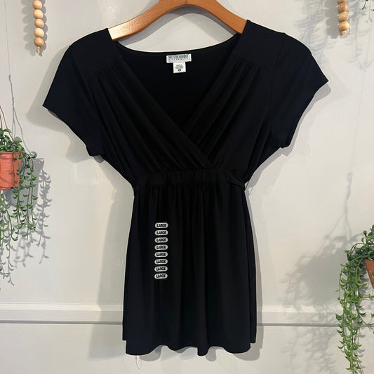 Cap sleeve cinched waist SS blouse, Black