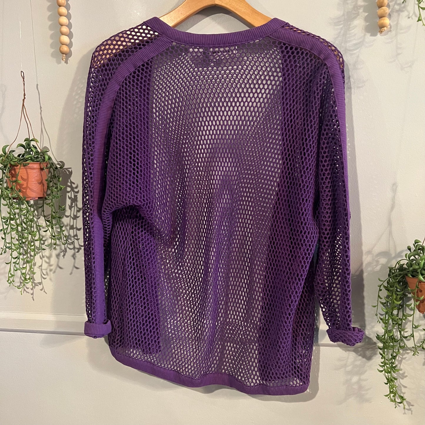 Fishnet open front LS cardigan, Purple -NF