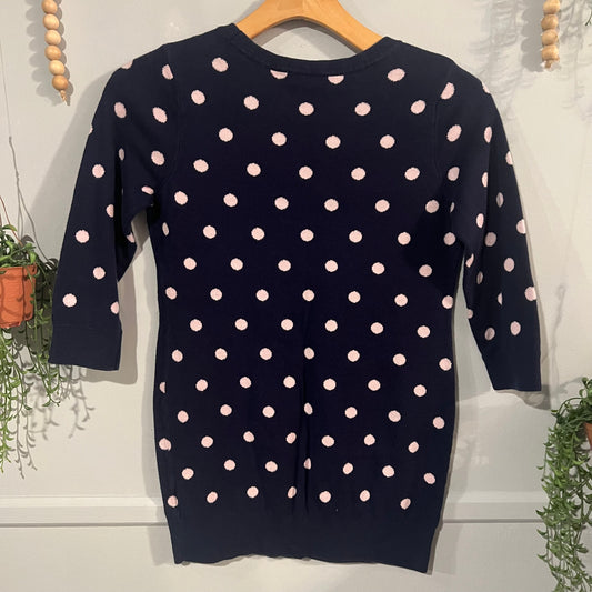 Fitted round neck 3/4 sleeve sweater, Navy dots