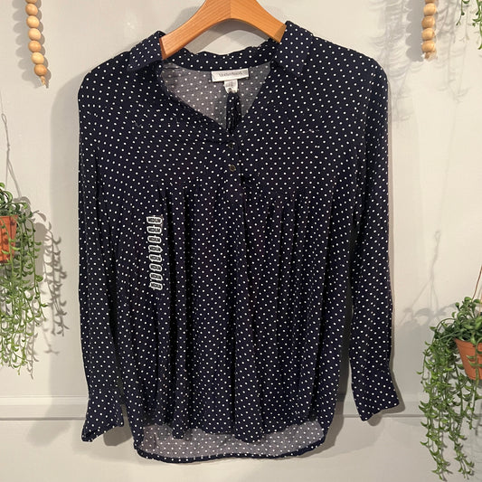 Quarter button LS blouse w/ pockets, Multi