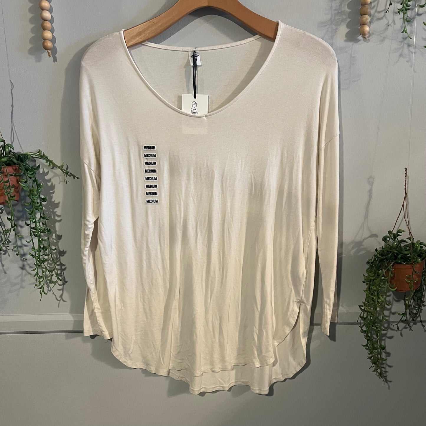 Extra long flowy scoop neck LS tee, White
