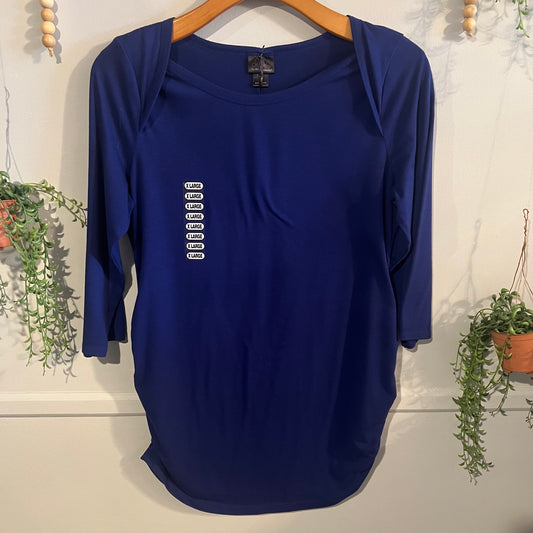 Extra long round neck fitted 3/4 tee, Blue