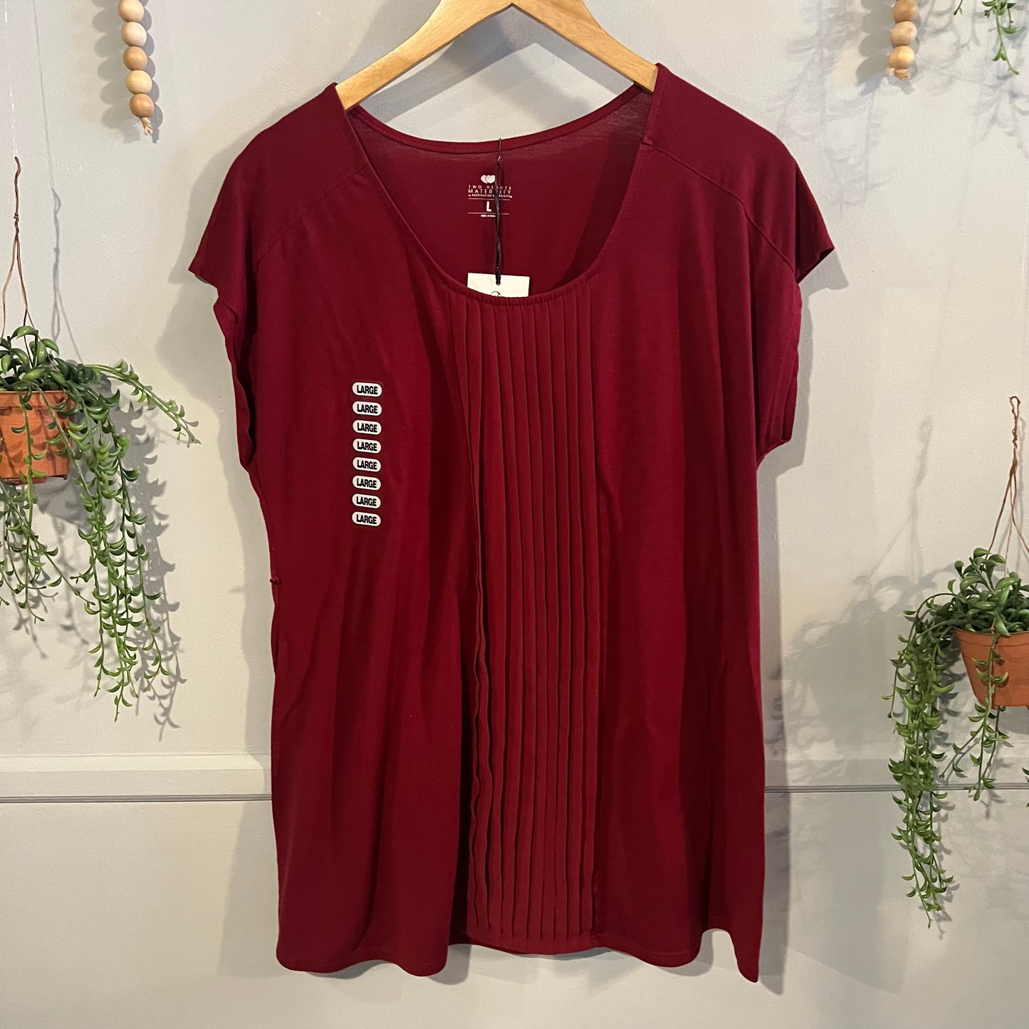 Boxy front pleated SS top, Dark red