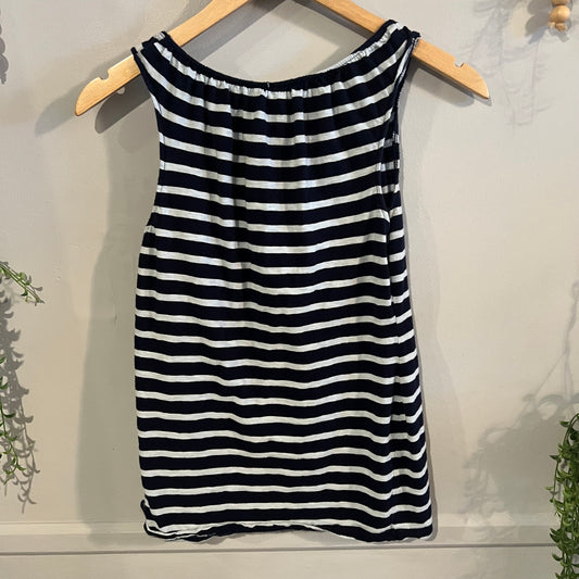 Basic relaxed fit stretchy scoop neck tank, Navy stripes -NF