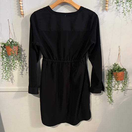 Split v cinched waist LS mini dress, Black
