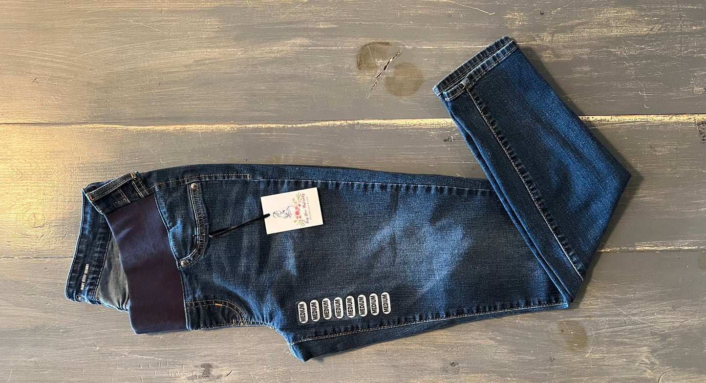 Under-belly panel 28" skinny jeans, Dark wash