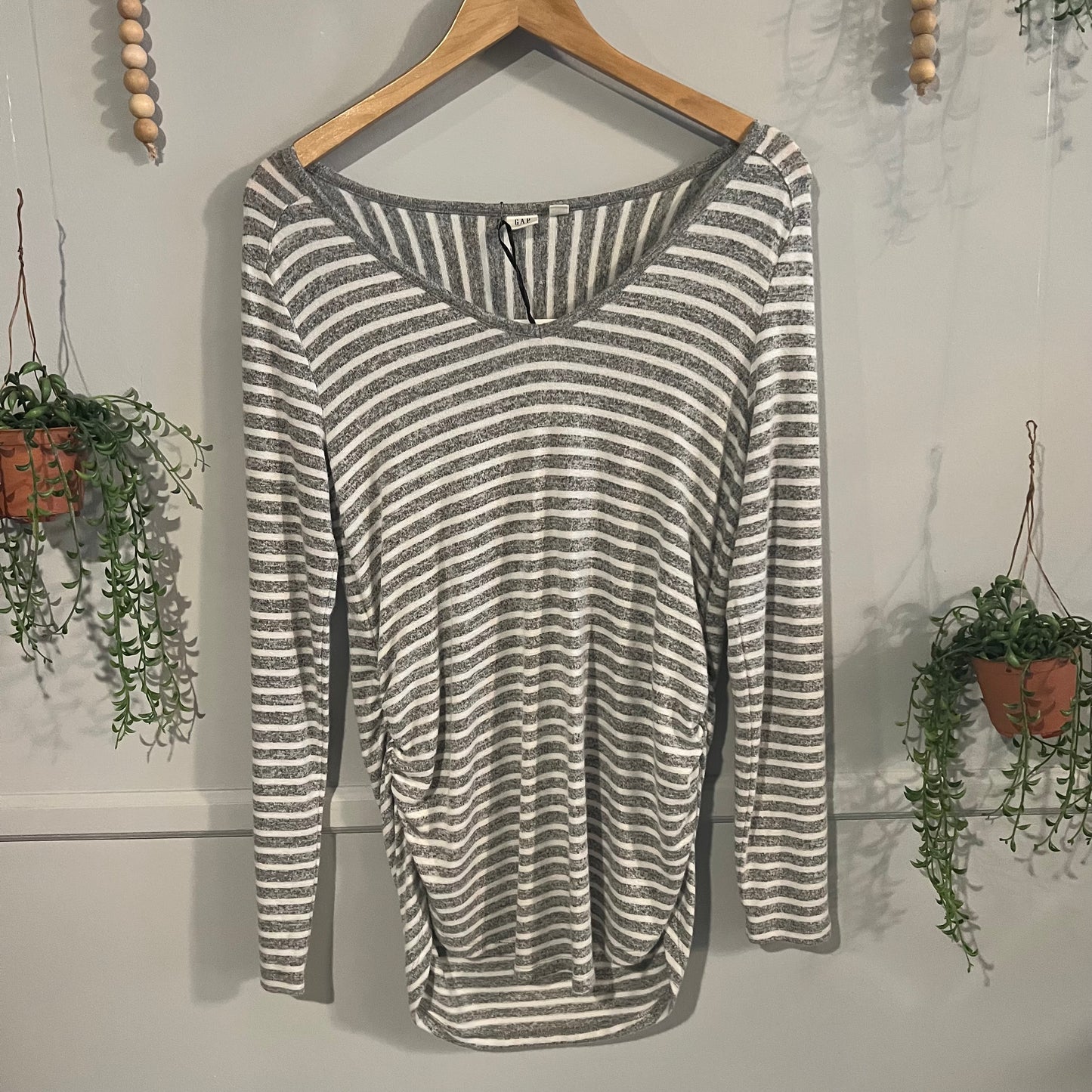 Striped cozy knit LS top, Grey