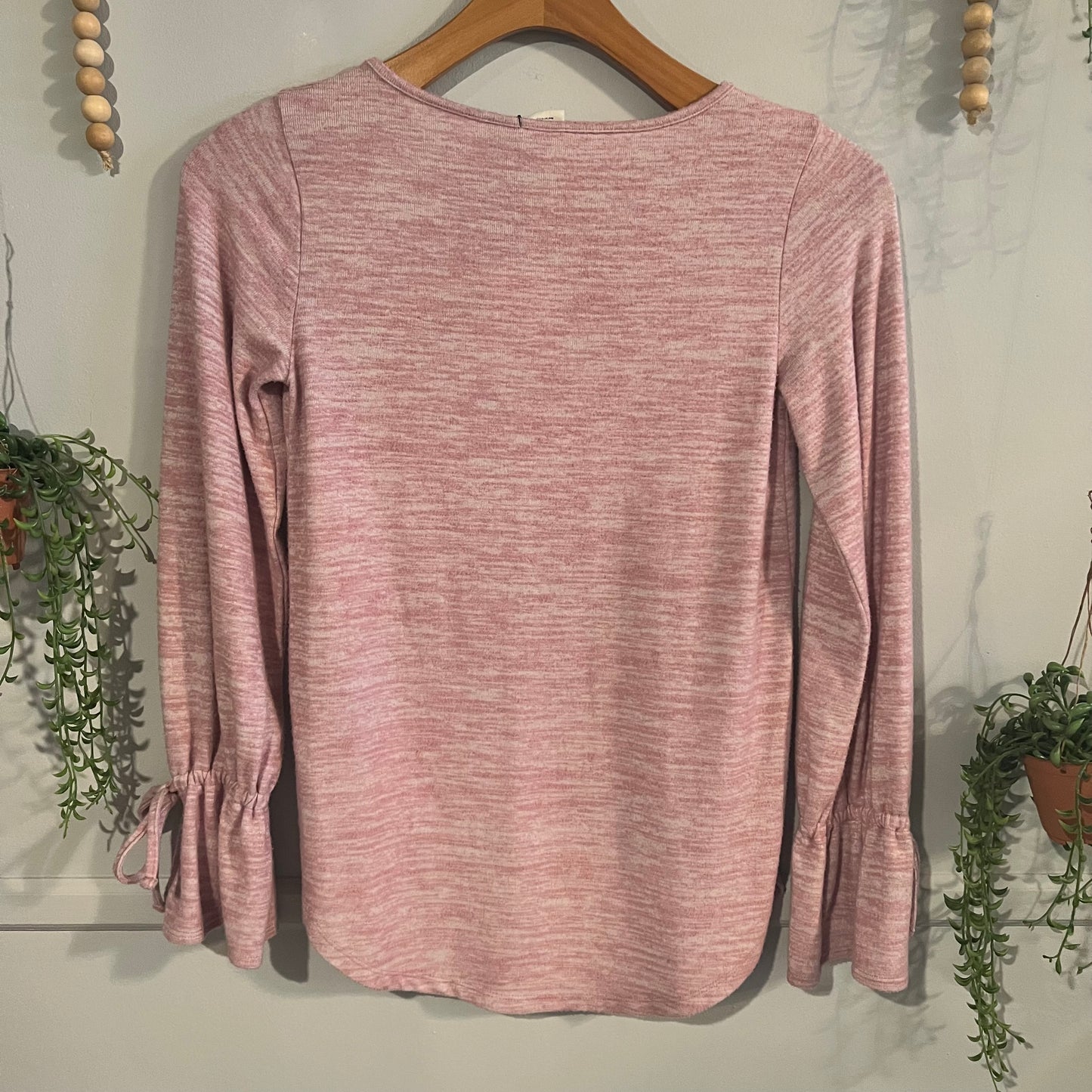 Cozy knit fitted round neck LS tee, Blush