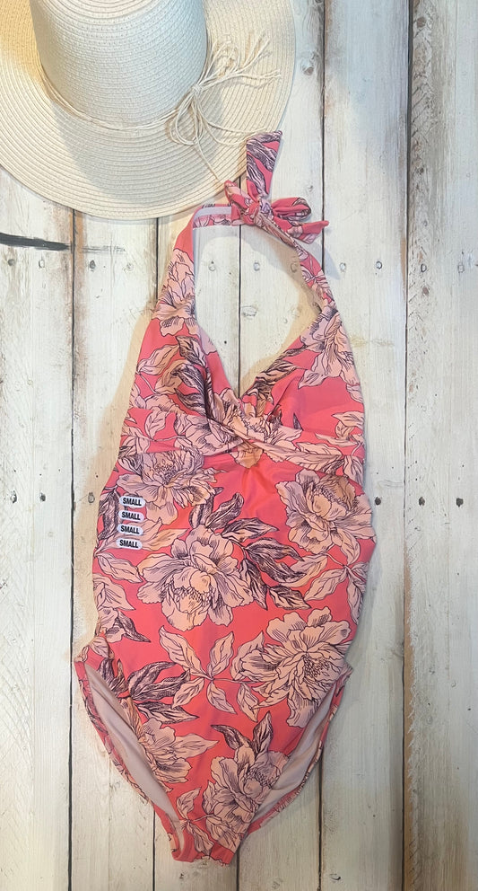 One-piece floral swimsuit, Salmon