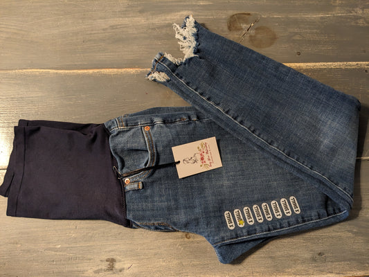 Full panel raw hem 24" skinny jeans, Medium wash