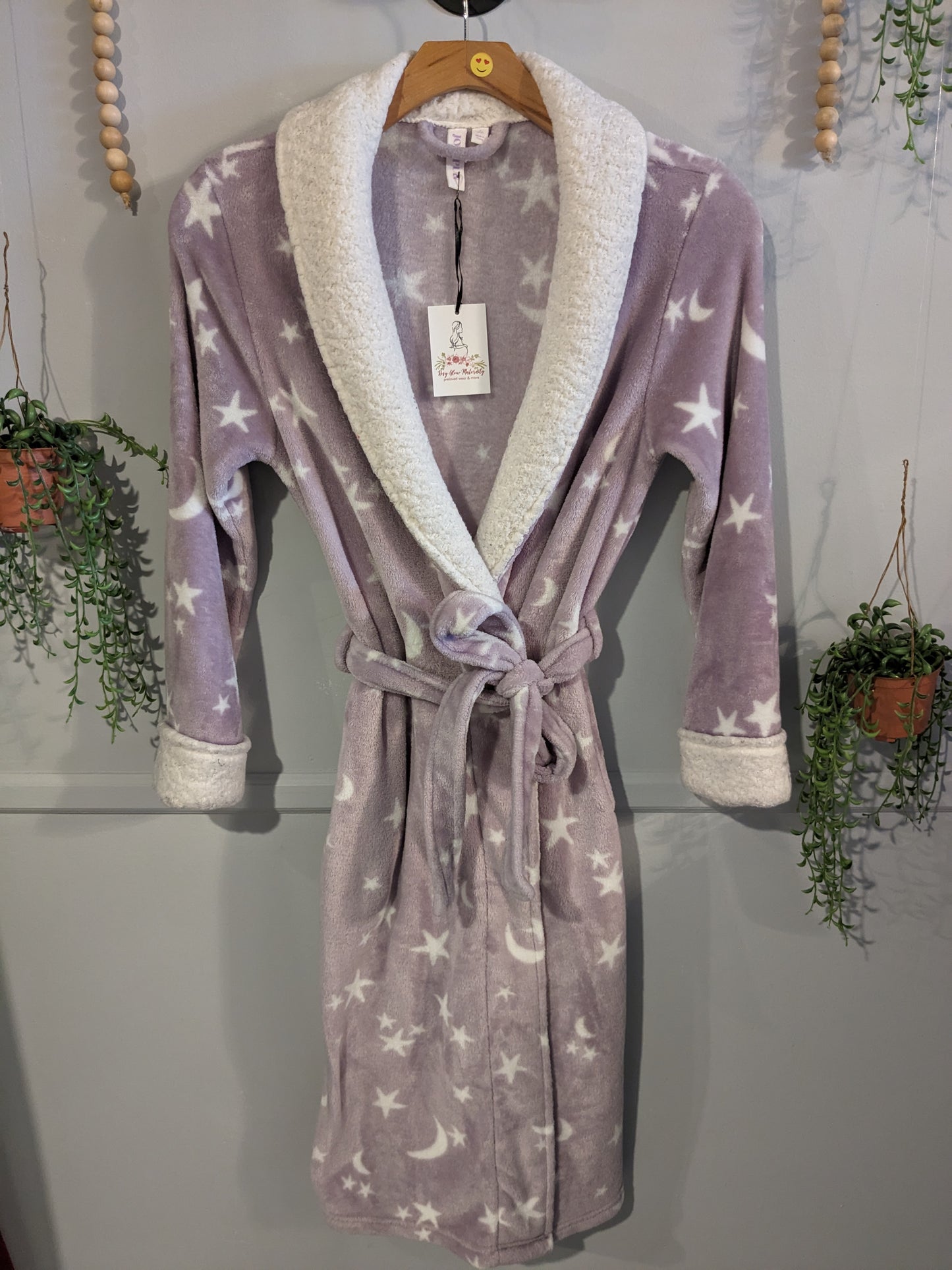 Extra cozy belted crossover robe, Lilac stars -NF