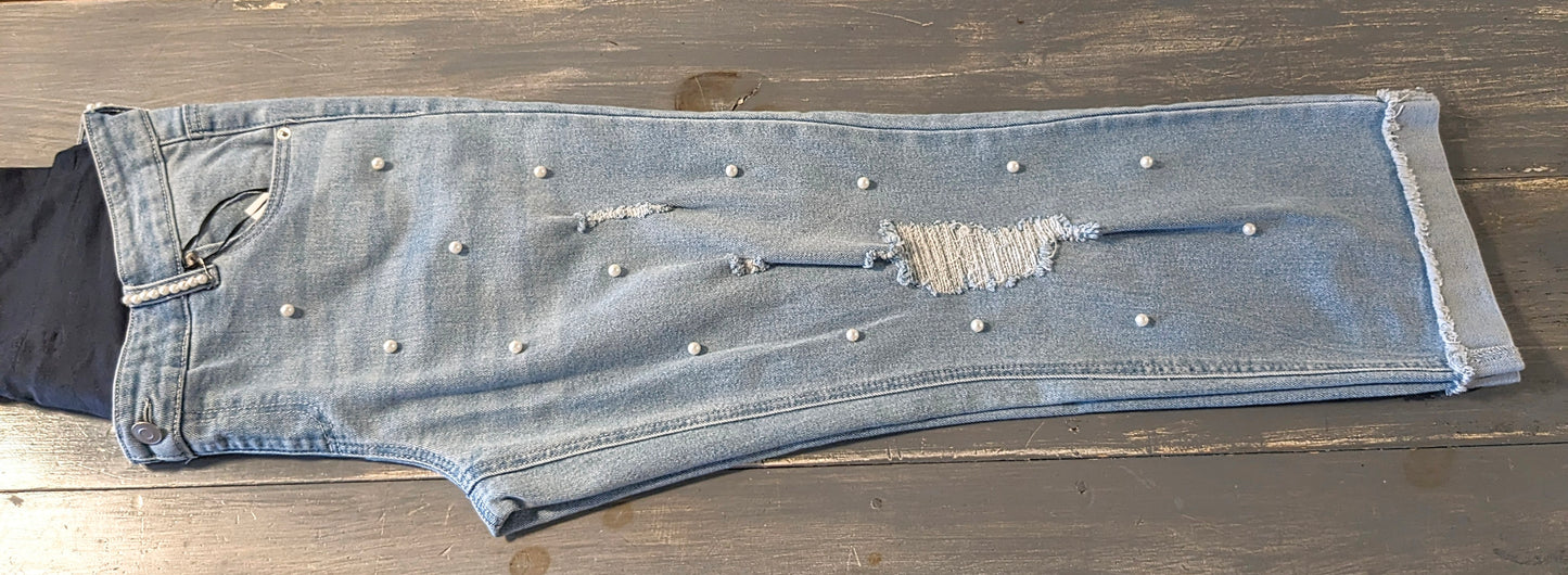 Pearls embellished full panel 25" wide leg jeans, Multi wash *brand new*