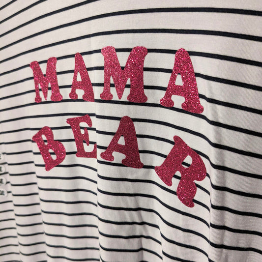 'MAMA BEAR' graphic LS tee, White stripes *brand new*