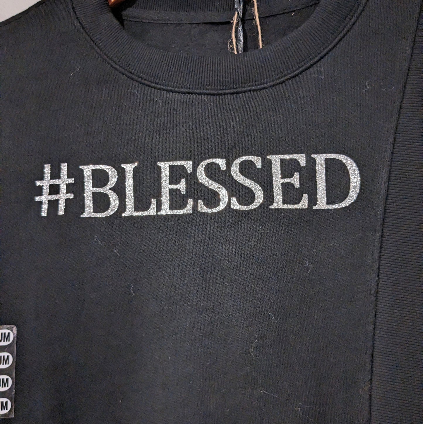 '#blessed' graphic w/ pearls LS nursing crew, Black *brand new* -NF