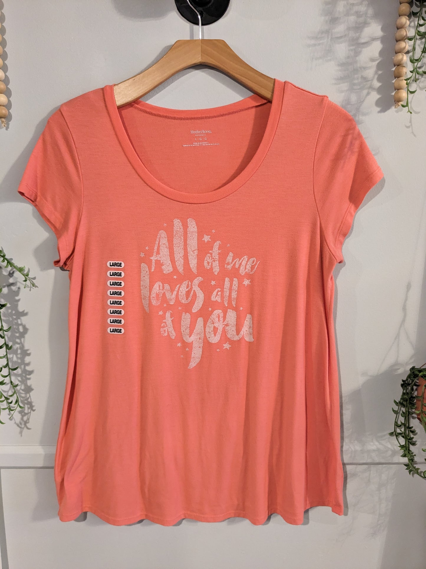 'All of me loves all of you' graphic SS tee, Salmon
