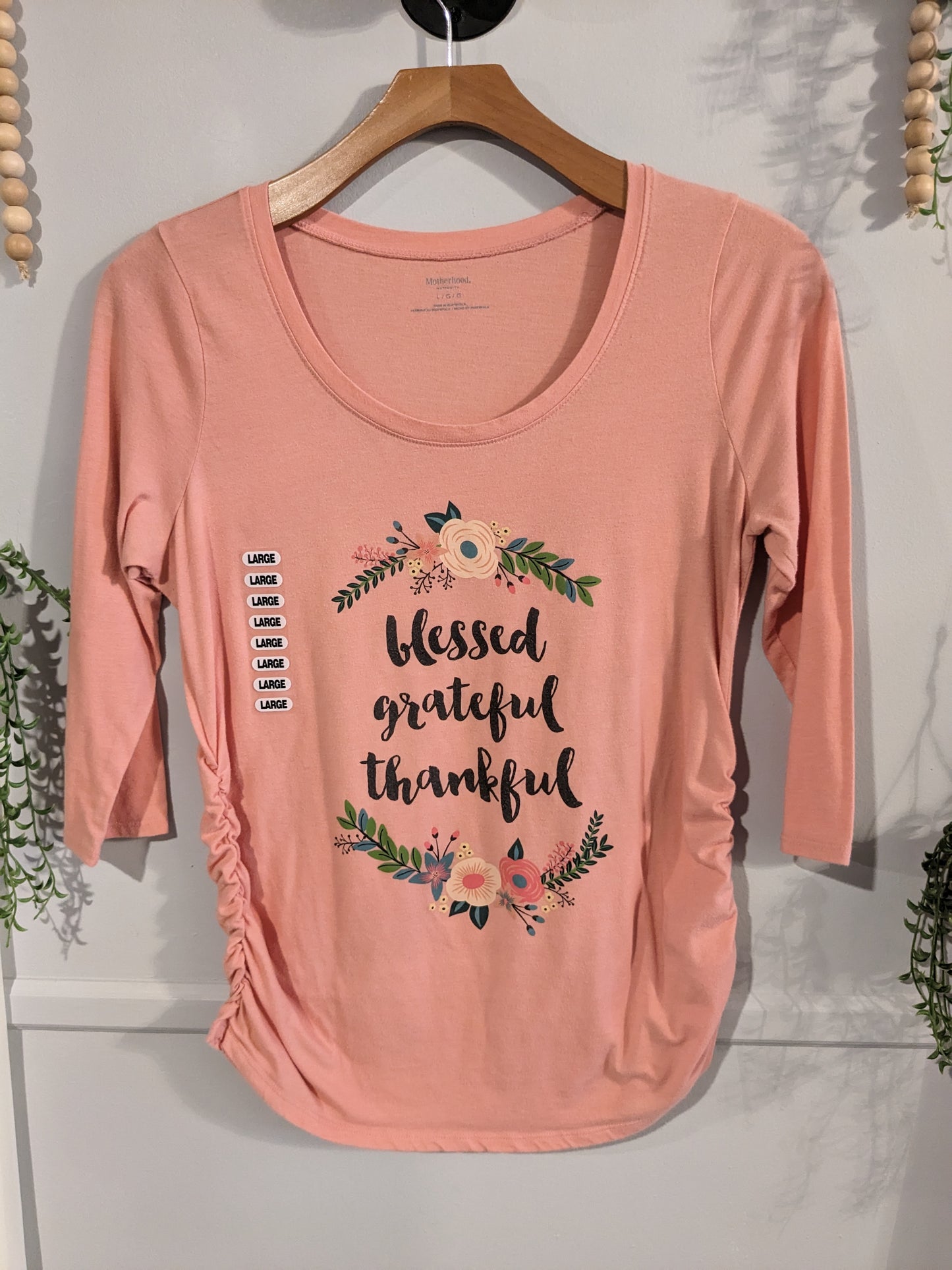 'blessed grateful thankful' graphic 3/4 tee, Peach
