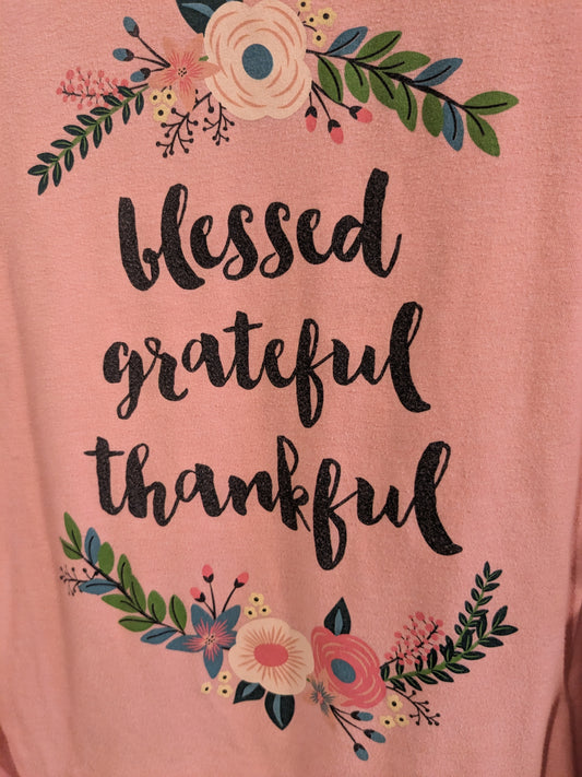 'blessed grateful thankful' graphic 3/4 tee, Peach