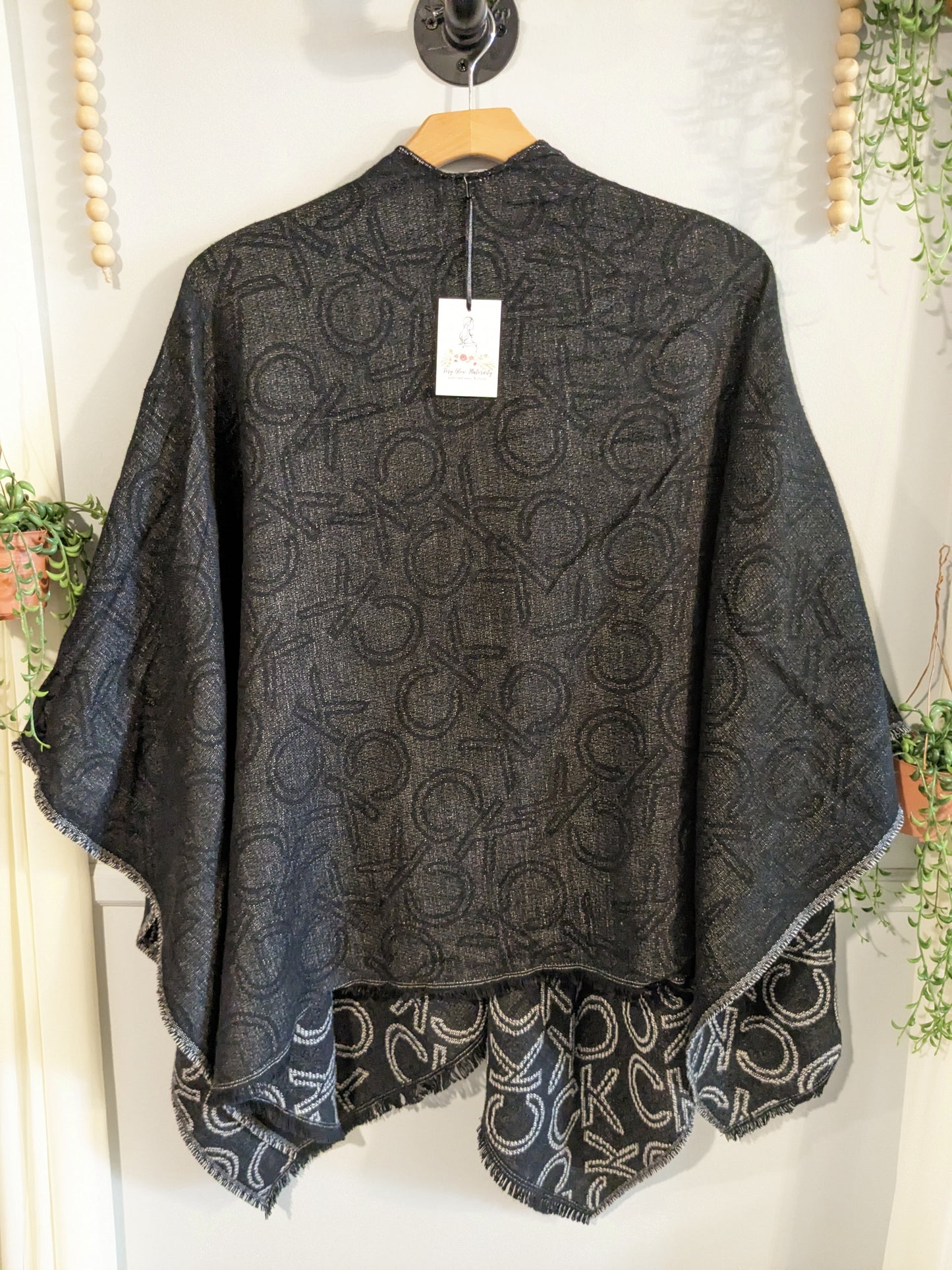 Asymmetrical open front shawl, Black