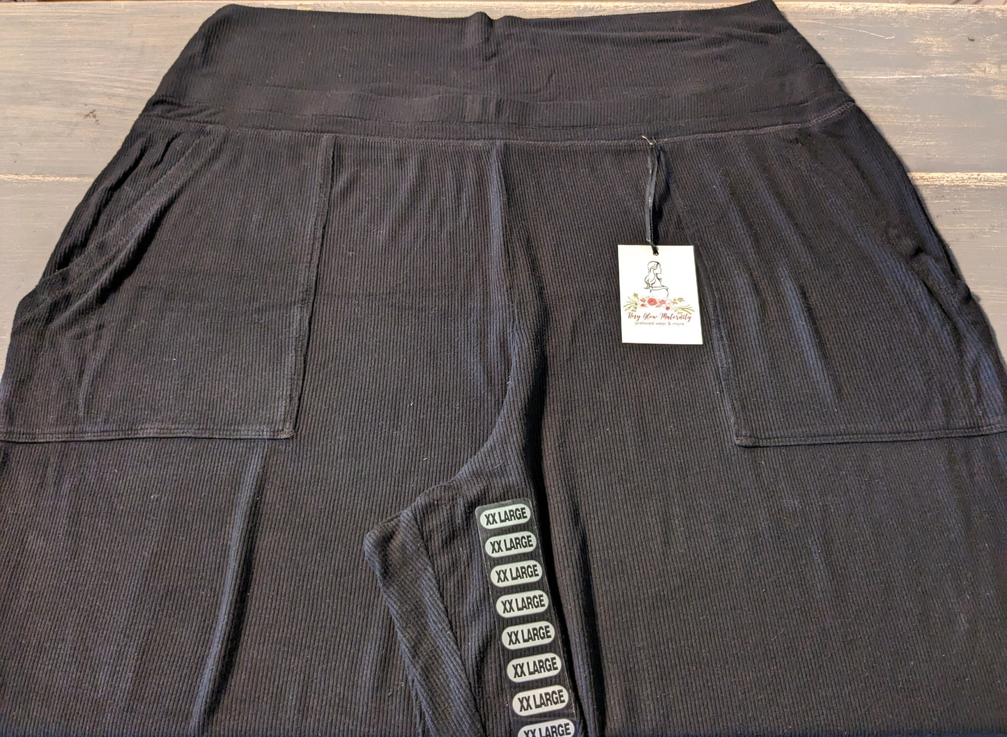 Ribbed knit cuffed 27" lounge pants w/ pockets, Black