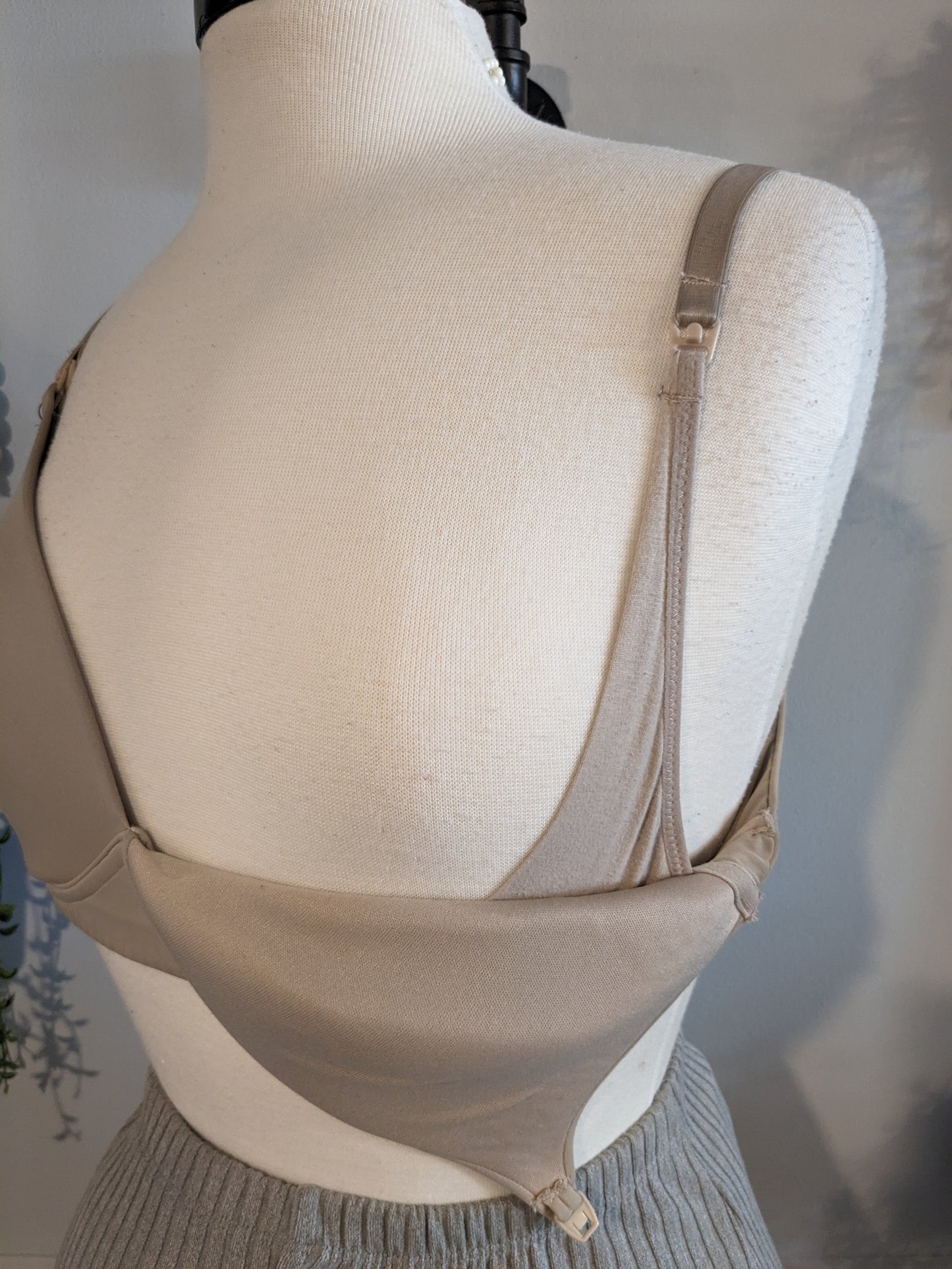 Clasp strap lightly lined wirefree nursing bra, Nude