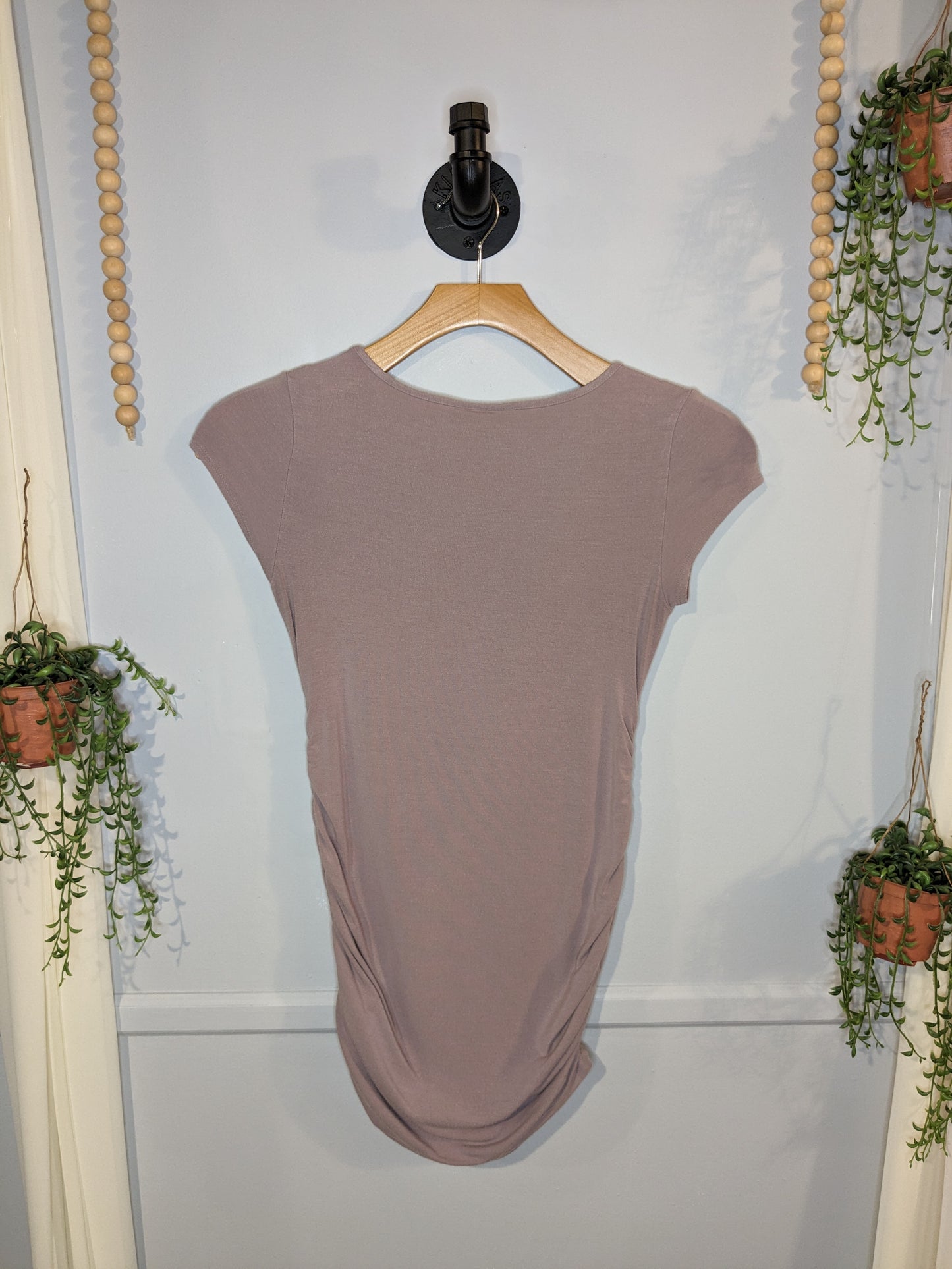 Essential extra long fitted round neck SS tee, Mauve