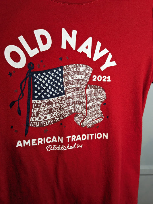 'American tradition' fitted graphic SS tee, Red