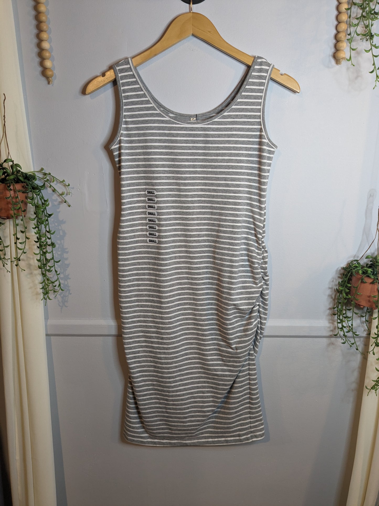 Essential fitted mini tank dress, Grey stripes