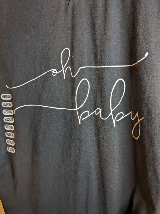 'oh baby' fitted graphic SS tee, Black