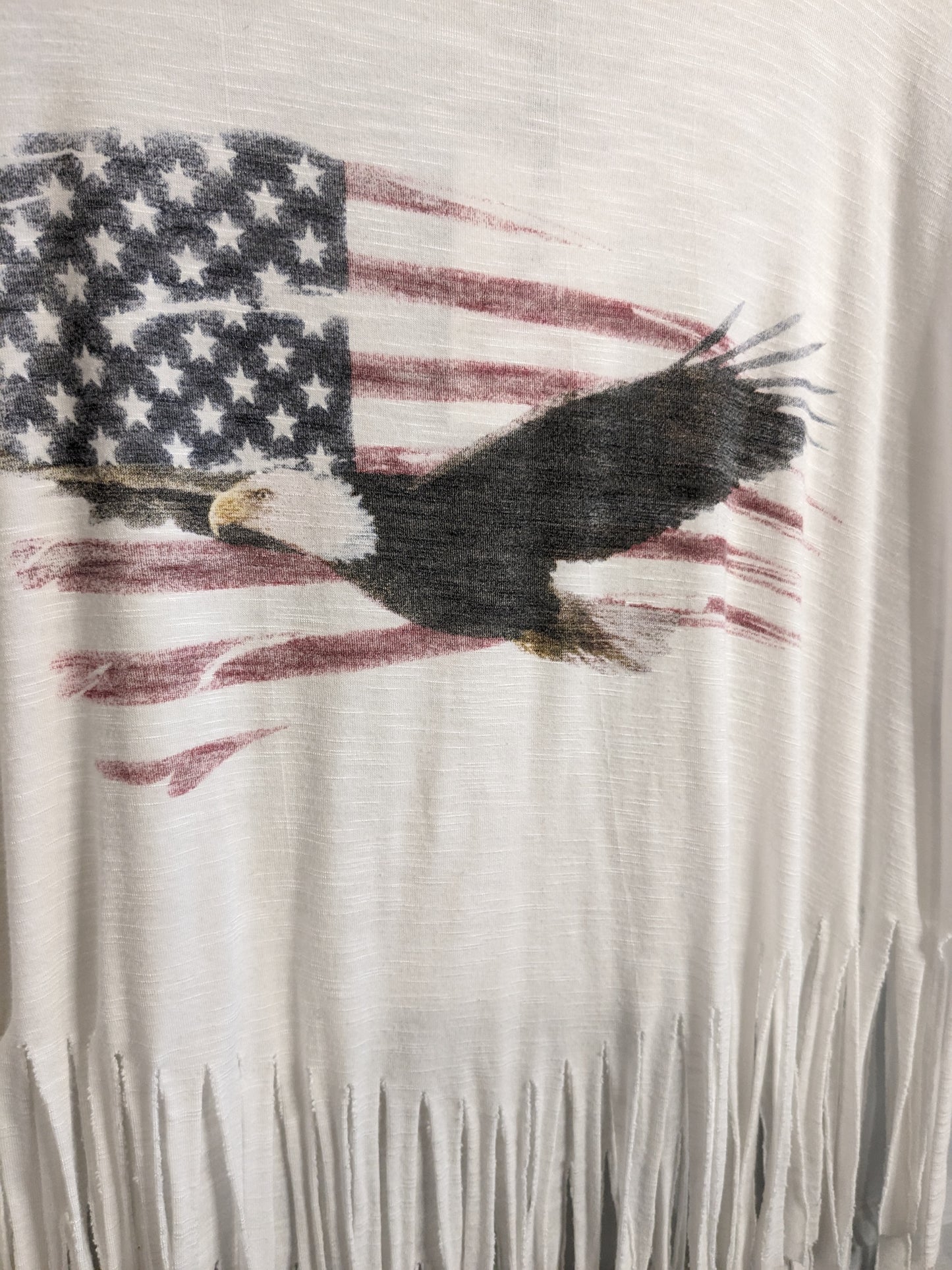 Eagle flag fringe no-sleeve tee, White
