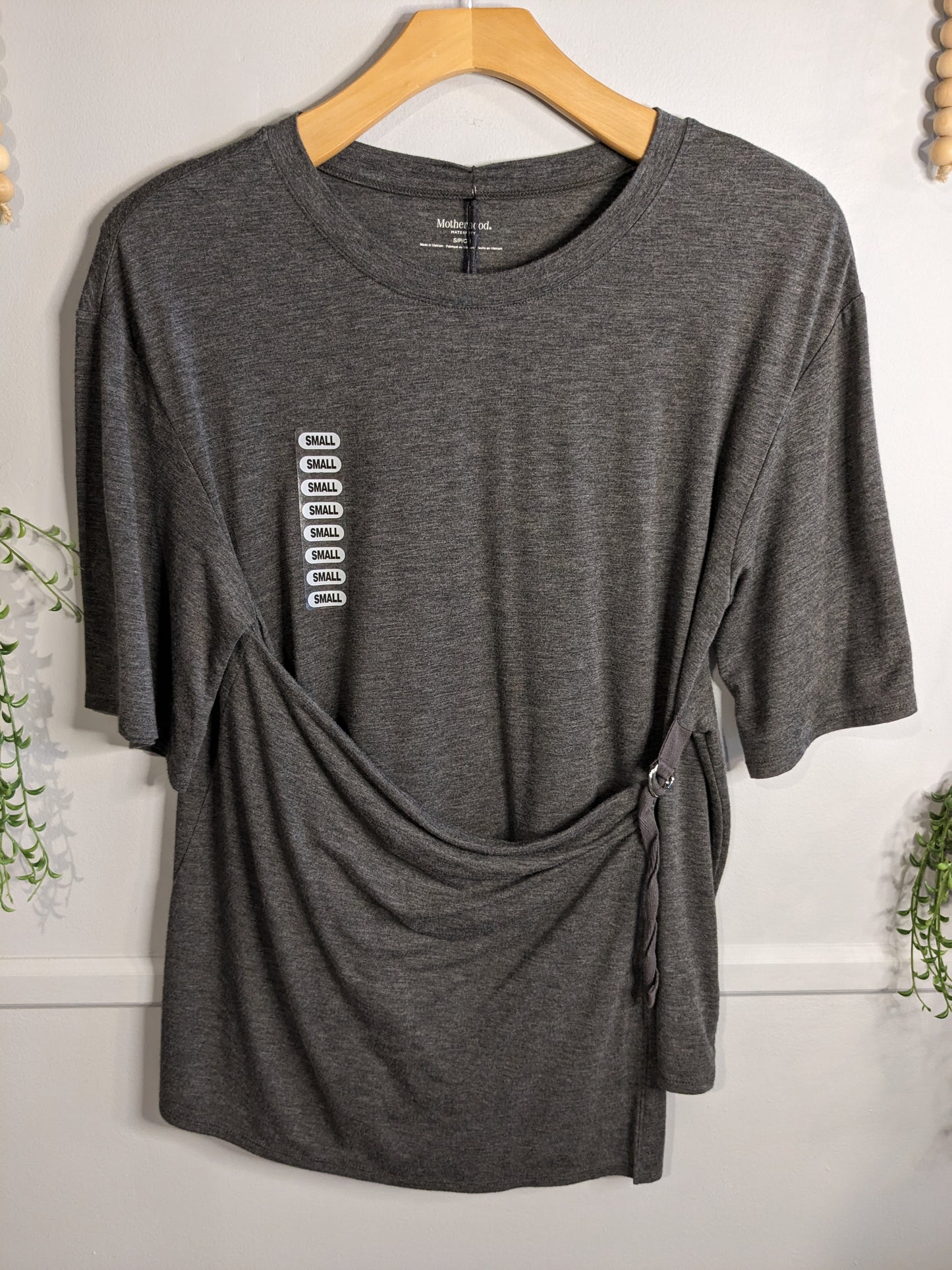 Buckled front boxy SS tee, Charcoal