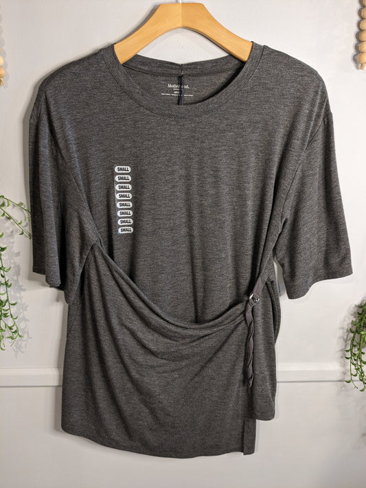 Buckled front boxy SS tee, Charcoal