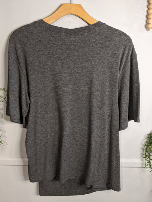 Buckled front boxy SS tee, Charcoal