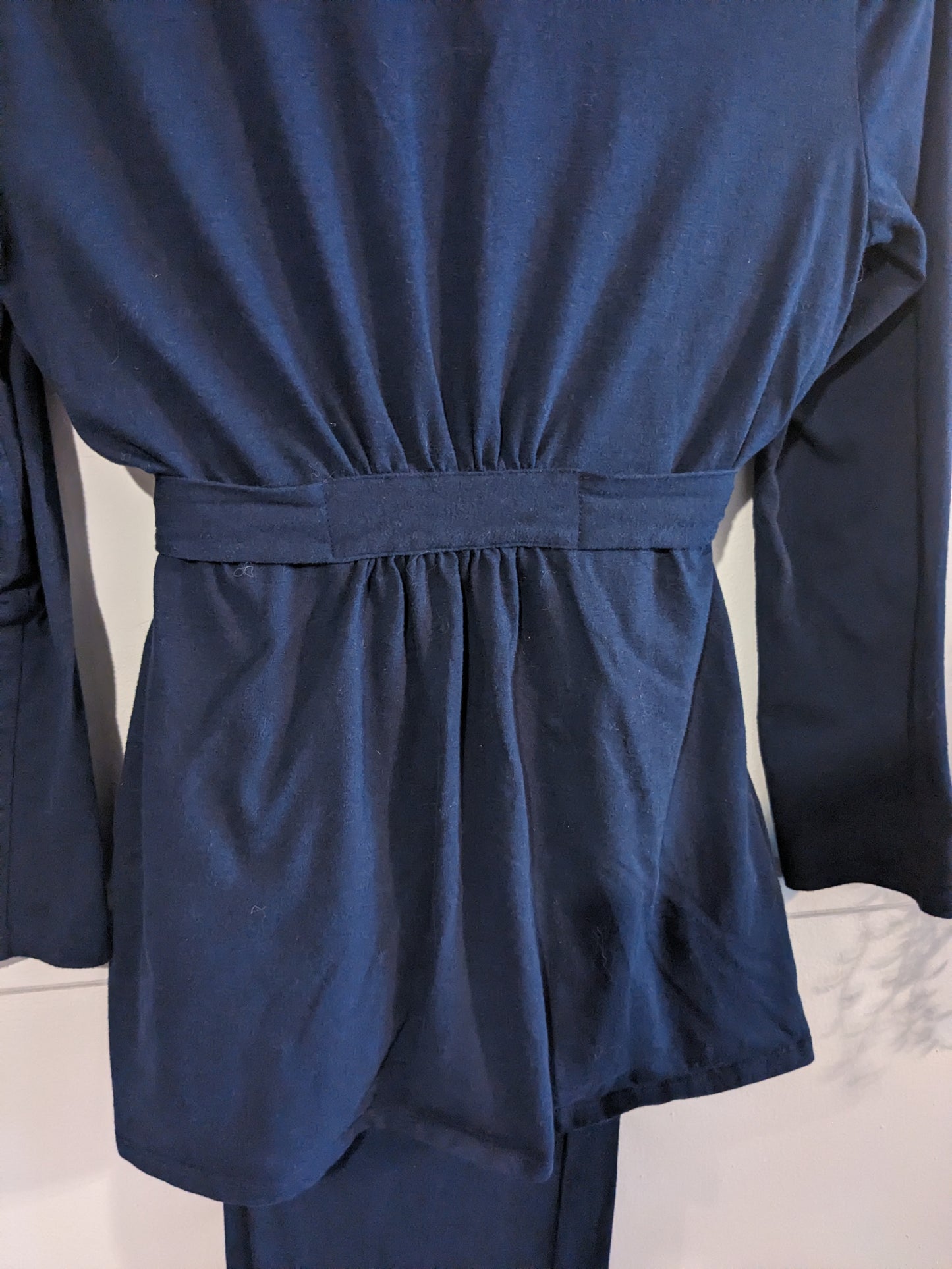 Clasp strap sleepwear w/ robe 3pc set, Navy -NF