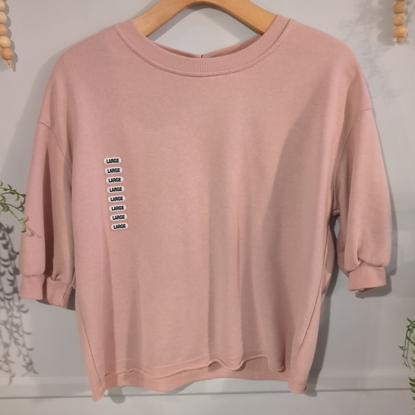 'MAMA' beaded hand-embroidered SS crew, Blush