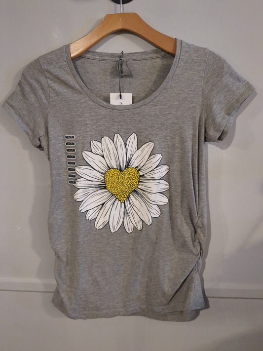 flower heart SS graphic tee, Grey