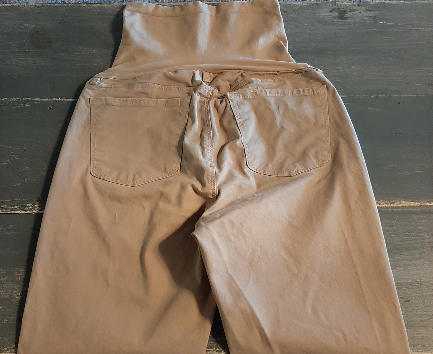 Full panel distressed 28" raw hem skinny jeans, Sand