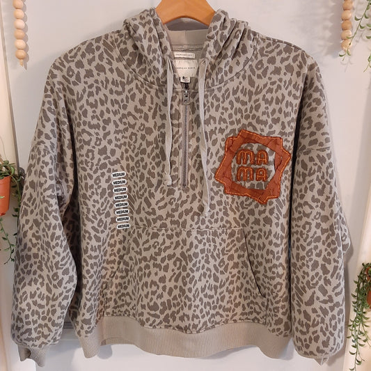 MAMA leopard quarter zip hoodie, Olive